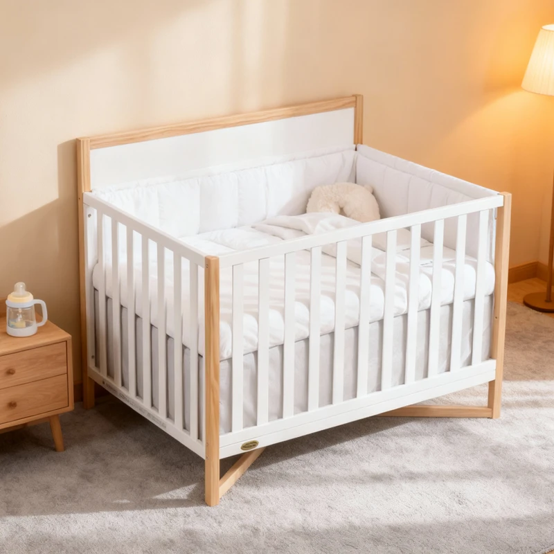 سرير أطفال حديث مصنوع من الخشب الصلب مع ارتفاع قابل للتعديل وتصميم قابل للتحويل